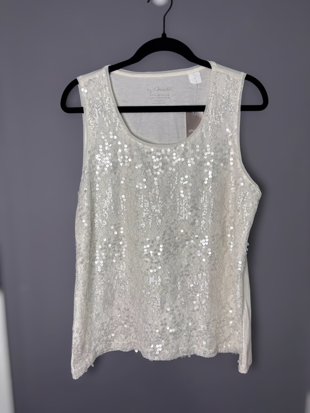 Chico's White Sequin Lace Tank Top Sleeveless 2 (L)